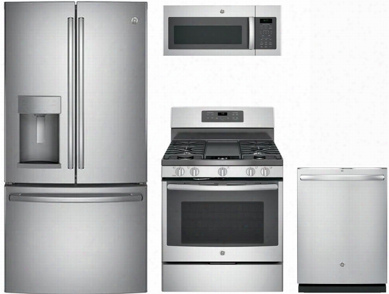 4-piece Stainless Steel Kitchen Package With Gfd28gslss 36" French Door Refrigerator Jgb700sejss 30" Freestanding Gas Range Jvm7195skss 30" Over The Range