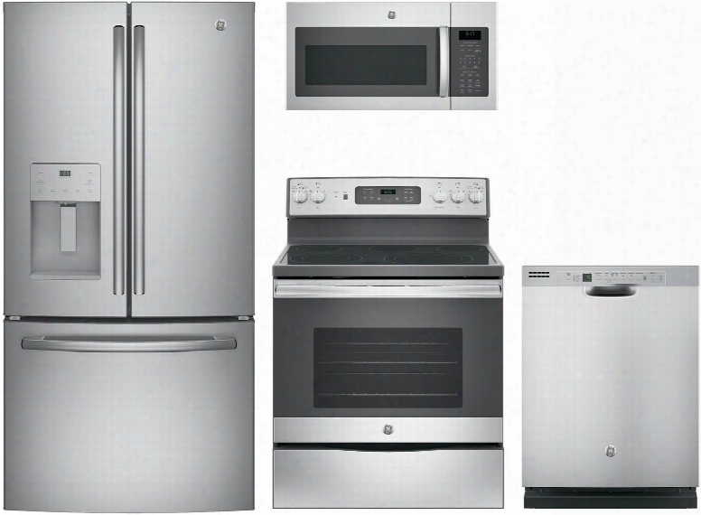 4-piece Stainless Steel Kitchen Package With Gfe24jskss 33" French Door Refrigerator Jb655sss 30" Freestanding Electric Range Jvm6175skss 30" Over The Range