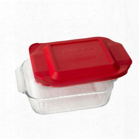 8" Square Sculpted Baking Dish W/ Red Lid