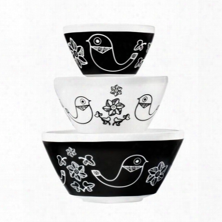 Birds Of A Feather 3-lc Mixing Bowl Set, Inspired By Pyrex