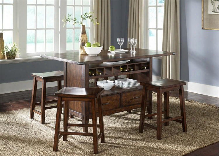 Cabin Fever Collection 121-dr-pub 60" Center Island Table With Wine Bottle Storage Tapered Block Legs And 2 Drawers In Bistro Brown