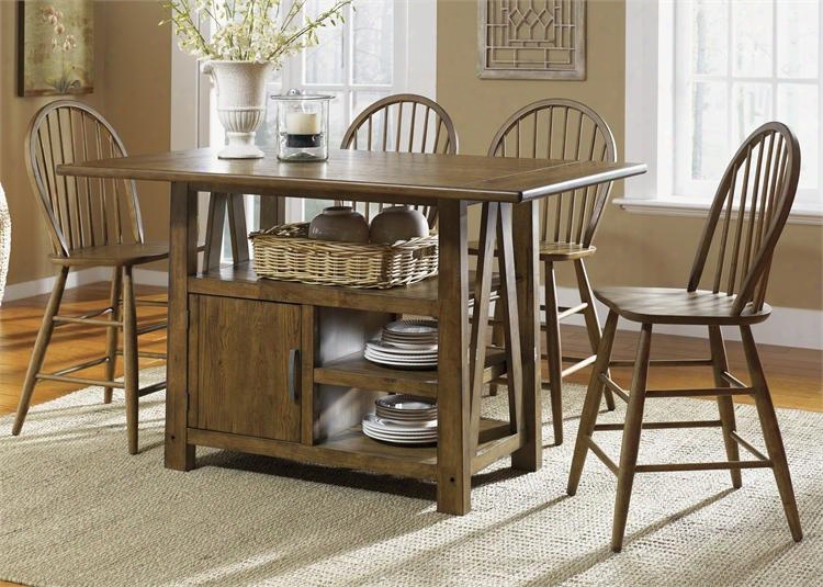 Farmhouse Collection 139-gt3660 60" Center Island Table With Cabinet Door And 2 Shelves In Weathered Oak