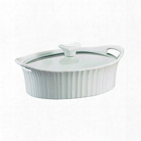 French White 1.5-qt Oval Casserole W/ Glass Lid