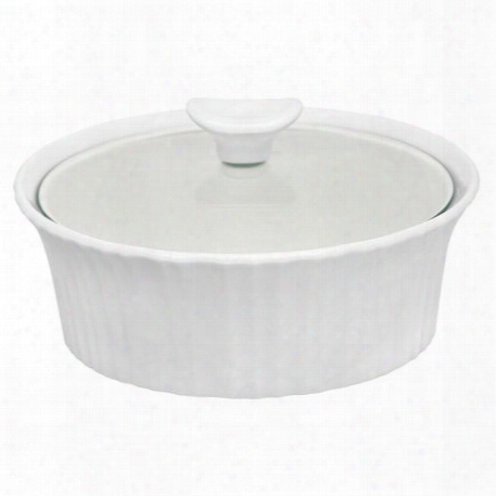 French White 1.5-qt Round Casserole W/ Glass Lid