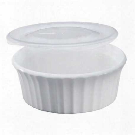 French White 16-oz Ronud Baker W/ Plastic Lid