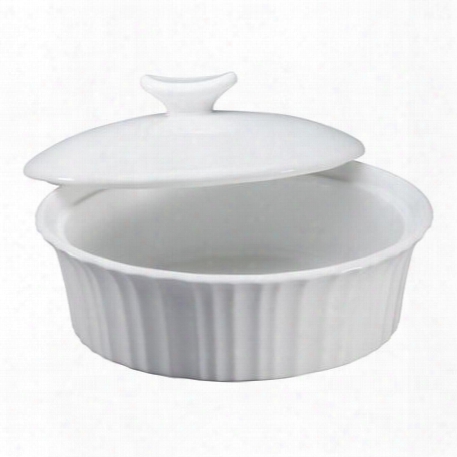 French White 24-oz Round Baker W/ Ceramic Lid