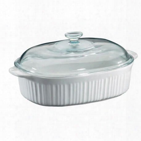 French White 4-qt Oval Casserole W/ Glass Lid