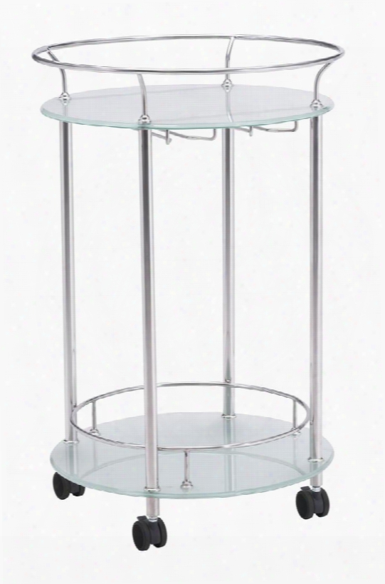 100365 Plato 32" Serving Cart With Locking Casters Wine Glass Holder And Two Shelves In Stainless