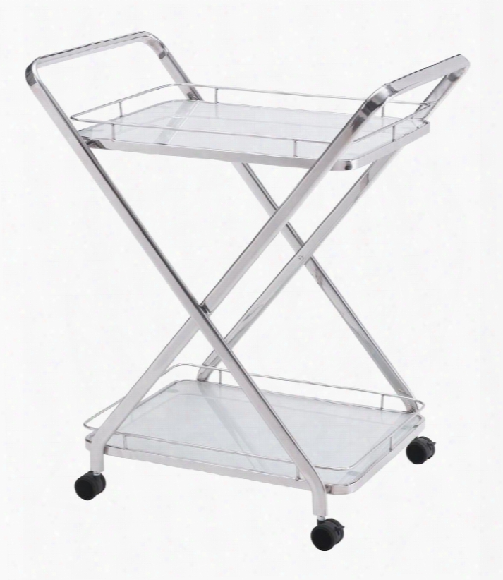 100369 Vesuvius 35" Serving Carts With Locking Casters Slim Profile And Two Shelves In Stainless