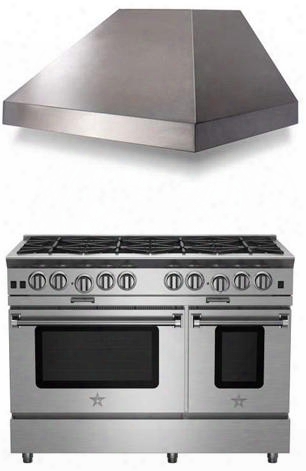 2-piece Kitchen Package With Bsp488bng 48" Gas Freestanding Range And Bspc48240ts 48" Wall Mount Pyramid Chimney Range Hood In Stainless