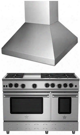 2-piece Kitchen Package With Rnb488bv2ng 48" Gas Freestanding  Range And Bsmanh48ss 48" Wall Mount Range Hood In Stainless