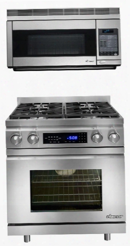 2-piece Stainless Steel Kitchen Package With Dr30dng 30" Freestanding Dual Fuel Range With Nautral Gas And Pcor30s 30" Over-the-range Convection