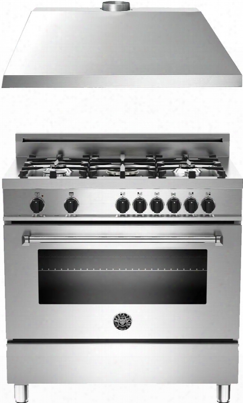 2-piece Stainless Steel Kitchen Package With Mas365dfmxelp 36" Freeestanding Liquid Propane Dual-fuel Range And Ku36pro1xv 36" 400 Cfm Range