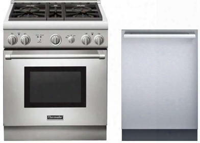 2 Piece Stainless Steel Kitchen Package With Prd304ghu 30" Gas Freestanding Range And Dwhd440mfm 24" Fully Integrated