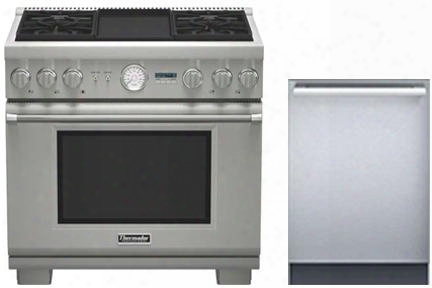 2 Piece Stainless Steel Kitchen Package With Prd364jdgu 36" Gas Freestanding Range And Dwhd440mfm 24" Fully Integrated