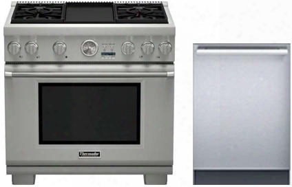 2 Piece Stainless Steel Kitchen Package With Prd366jgu 36" Gas Freestanding Range And Dwhd440mfm 24" Fully Integrated