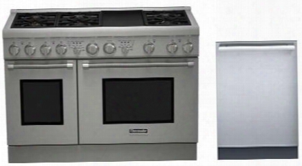 2 Piece Stainless Steel Kitchen Package With Prd486gdhu 48" Gas Freestanding Range And Dwhd440mfp 24" Fully Integrated