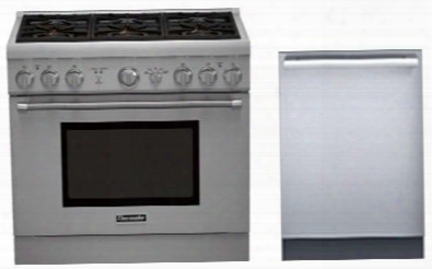 2 Piece Stainless Steel Kitchen  Package With Prg366gh 36" Gas Freestanding Range And Dwhd440mfp 24" Fully Integrated