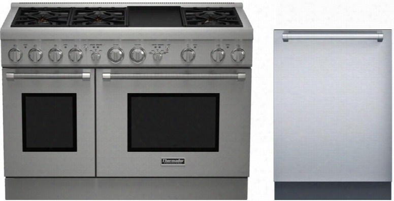 2-piece Stainless Steel Kitchen Package With Prg486gdh 48" Freestanding Natural Gas Range And Dwhd440mfp 24" Fully Integrated