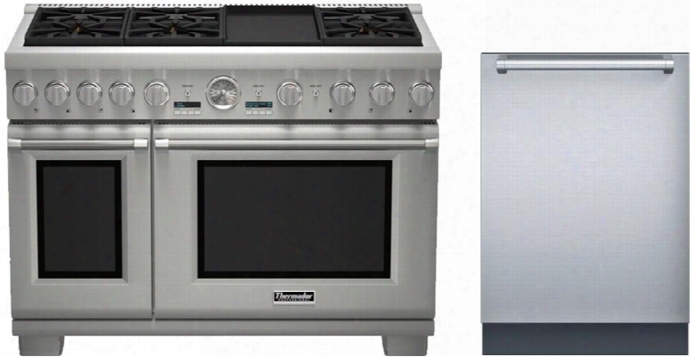 2-piece Stainless Steel Kitchen Package With Prg486jdg 48" Freestanding Natural Gas Range And Dwhd440mfp 24" Fully Integrated