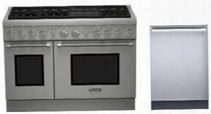 2 Piece Stainless Steel Kitchen Package With Prg486nlh 48" Gas Freestanding Range And Dwhd440mfp 24" Fully Integrated