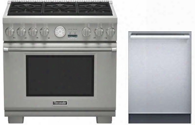 2 Piece Stainless Steel Kitchen Package With Prl366jg 36" Gas Freestanding Range And Dwhd440mfm 24" Fully Integrated