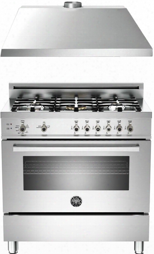 2-piece Stainless Steel Kitchen Package With Pro365gasxlp 36" Liquid Propane Freestanding Range And Ku36pro1xv 36" Wall Mount Range