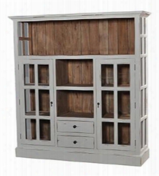 21627 Nantucket Cape Cod Kitchen Cupboard With 2 Drawers 2 Glass Doors Driftwood Interior Finish And Metal Hardware In White Distressed