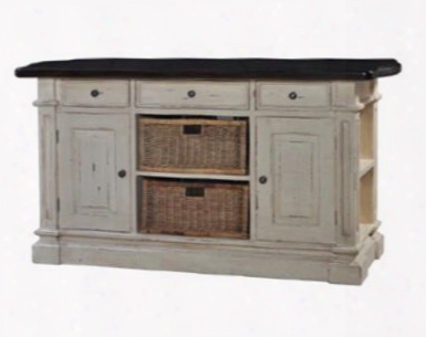 23339 Roosevelt Kitchen Island With 2 Baskets 3 Drawers 2 Doors Side Shelves And Teak Brown Top In Antique Cream