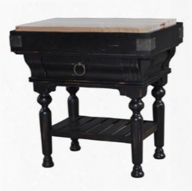 23757 Roosevelt Small Boucherie With Drawer Bottom Shelf Metal Ring Pul And Turned Legs In Black Distressed