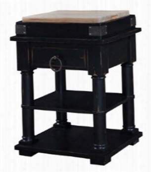 24710 Mary Tudor Cortland Kitchen Island With 2 Shelves Drawer Metal Ring Pull Ad Turned Legs In Black Distressed