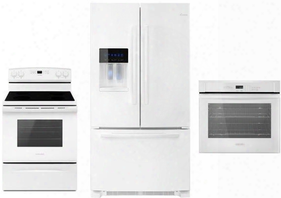 3 Piece Kitchen Package With Aer6303mfw 30" Gas Range Afi2539erw 36" French Dlor Refrigerator And Awo6313sfw 30" Single Wall Oven In