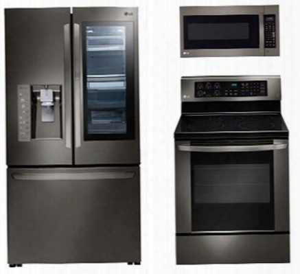 3-piece Kitchen Package With Lfxc24796d 36" Counter Depth French Door Refrigerator Lre3061bd 30" Electic Freestanding Range And Lmv2031bd 30" Over The Range