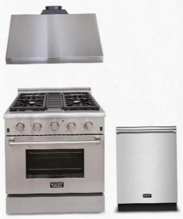 3-piece Pa Ckage With Krg3080u 30" Gas Range Krh3005u 30" Under Cabinet Hood And K6502d 24" Dishwasher In Stainless