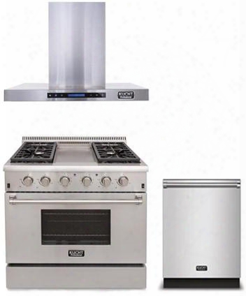 3-piece Package With  Krg3609u 36" Gas Range Krh3604u 36" Under Cabinet Ducted Hood And K6502d 24" Dishwasher In Stainless