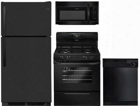 4-piece Black Builder Package With Fftr1514tb 28" Top Freezer Refrigerator Ffgf3015lb 30" Freestanding Gas Range Fbd2400kb 24" Built In Dishwasher And