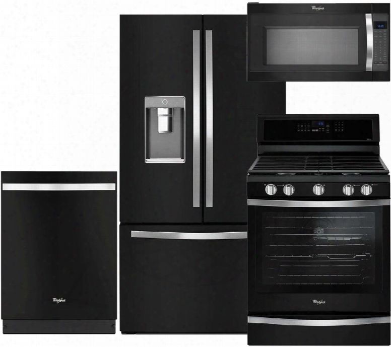 4-piece Black Ice Kitchen Package With Wrf992fife 36" French Door Refrigerator Wfg745h0fe 30" Freestanding Gas Range Wdt720pade 24" Fully Integrated