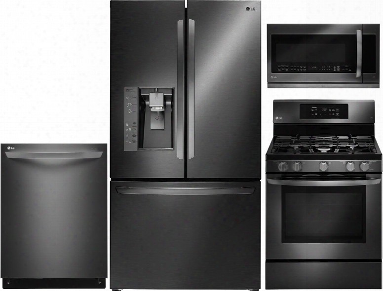 4-piece Black Stainless Steel Kitchen Package With Lfxc24726d 36" French Door Refrigerator Lrg3081bd 30" Freestanding Gas Range Ldf7774bd 24" Fully