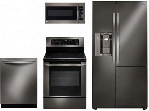 4 Piede Black Stainless Steel Kitchen Package With Lre3061bd 30" Electric Range Lmv2031bd 30" Over The Range Microwave Oven Lsxs26386d 36" Side By Side