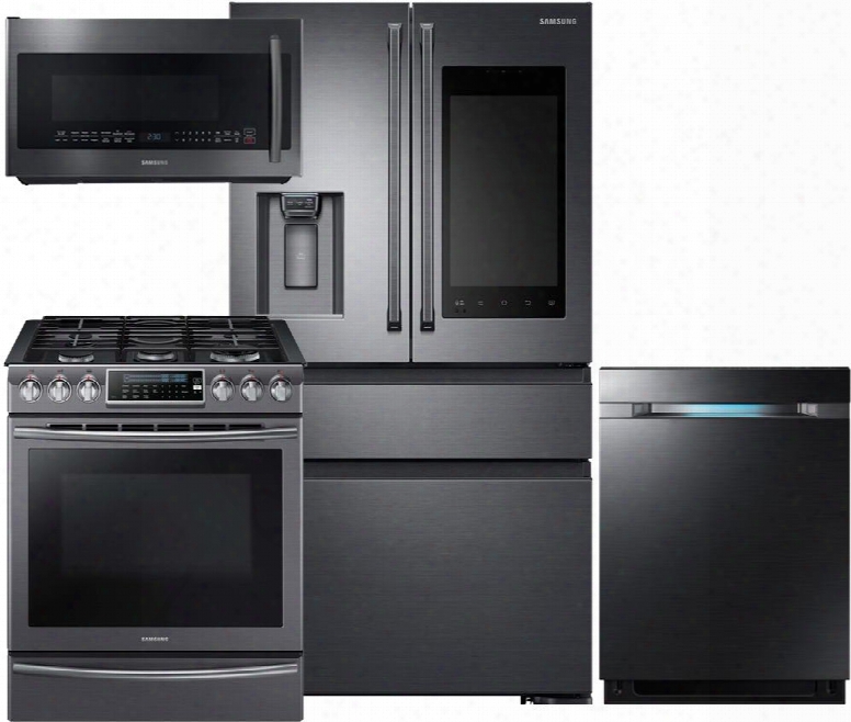 4-piece Black Stainless Steel Kitchen Package With Rf23m8590sg 36" French Door Refrigerator Nx58k9500wg 30" Slide-in Gas Range Dw80m9550ug 24" Fully