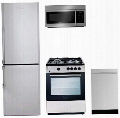 4-piece Kitchen Package With Brfb1322ss 24 " Bottom Freezer Refrigerator Bgr24100ss 24" Gas Freestanding Range Dws55100ss 24" Built In Dishwasher And