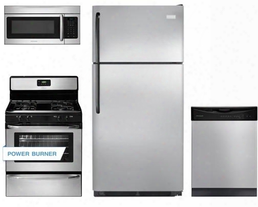 4 Piece Kitchen Package With Ffgf3047ls 30" Self Cleaning Gas Freestanding Range Ffmv164ls Over The Range Micowave Oven Fftr1814qs 30" Top Freezer