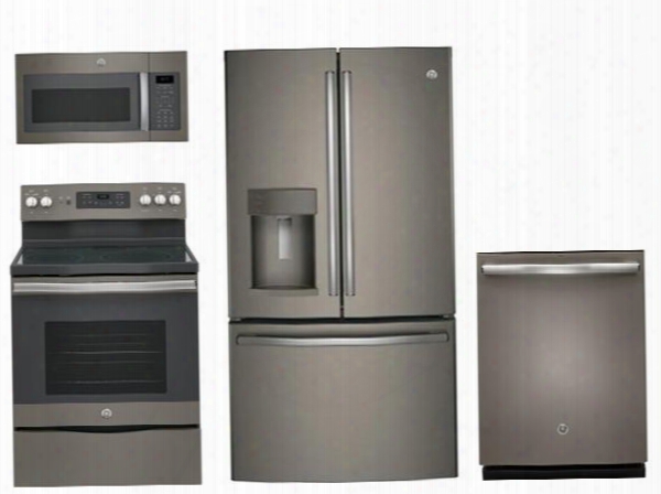 4 Piecee Kitchen Package With Jb655ekes 30" Electric Range Jvm6175ekes Over The Range Microwave Oven Gfe28gmkes 36" French Refrigerator And Gdt655smjes 24