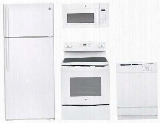 4 Piece Kitchen Package With Jbs60dkww 30" Electric Freestanding Range Jvm3160dfww Over The Range Microwave Oven Gsd2100vww 24" Built In Full Console