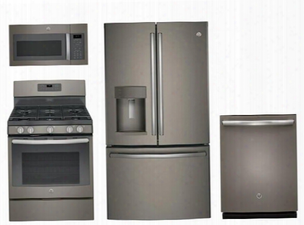 4 Piece Kitchen Package With Jgb660eejes 30" Gas Range Jvm6175ekes Over The Range Microwave Oven Gfe28gmkes 36" French Refrigerator And Gdt655smjes 24" Buitl