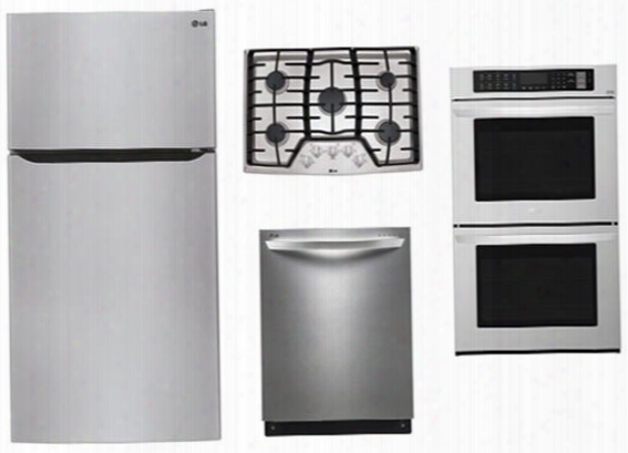 4 Piece Kitchen Package With Lcg3011st 30" Gas Cooktop Lwd3063st 30" Electric Double Wall Oven Ltcs24223s 33" Top Freezer Refrigerator And Ldf8874st 24