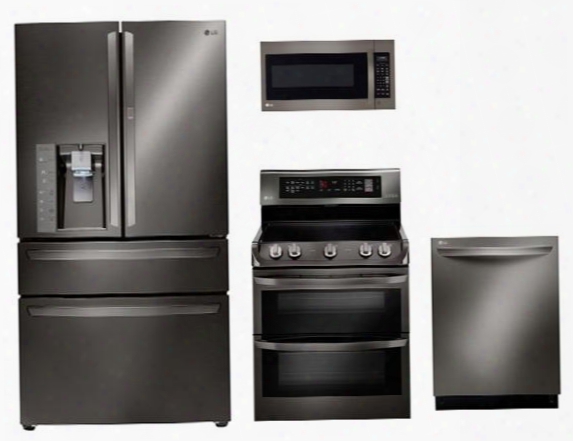 4 Piece Kitchen Package With Lde4415bd 30" Electric Freestanding Range Lmv2031bd Over The Range Microwave Oven Lmxs30776d 36" French Door Refrigerator And