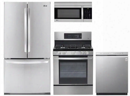 4-piece Kitchen Package With Lfc21776st 36" French Door Refrigerator Lrg3061st 30" Gas Range Lmv1762st 30" Over-the-range Microwave And Ldf5545st 24" Full