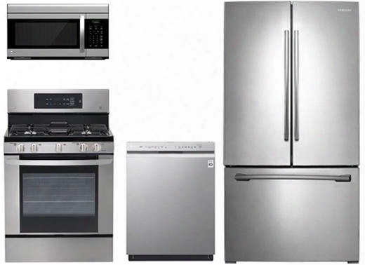 4 Piece Kitchen Package With Lrg3061st 30" Gas Range Lmv1683st Over The Range Microwave Lfcs25426s 36" French Door Refrigerator And Ldf5545st 24" Built In