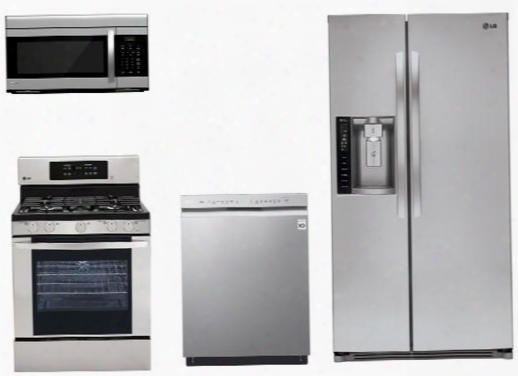 4 Piece Kitchen Package With Lrg3081st 30" Gas Range Lmv1683st Over The Range Microwave Oven Lsxs26326s 36" Side By Side Refrigerator And Ldf5545st 24" Built